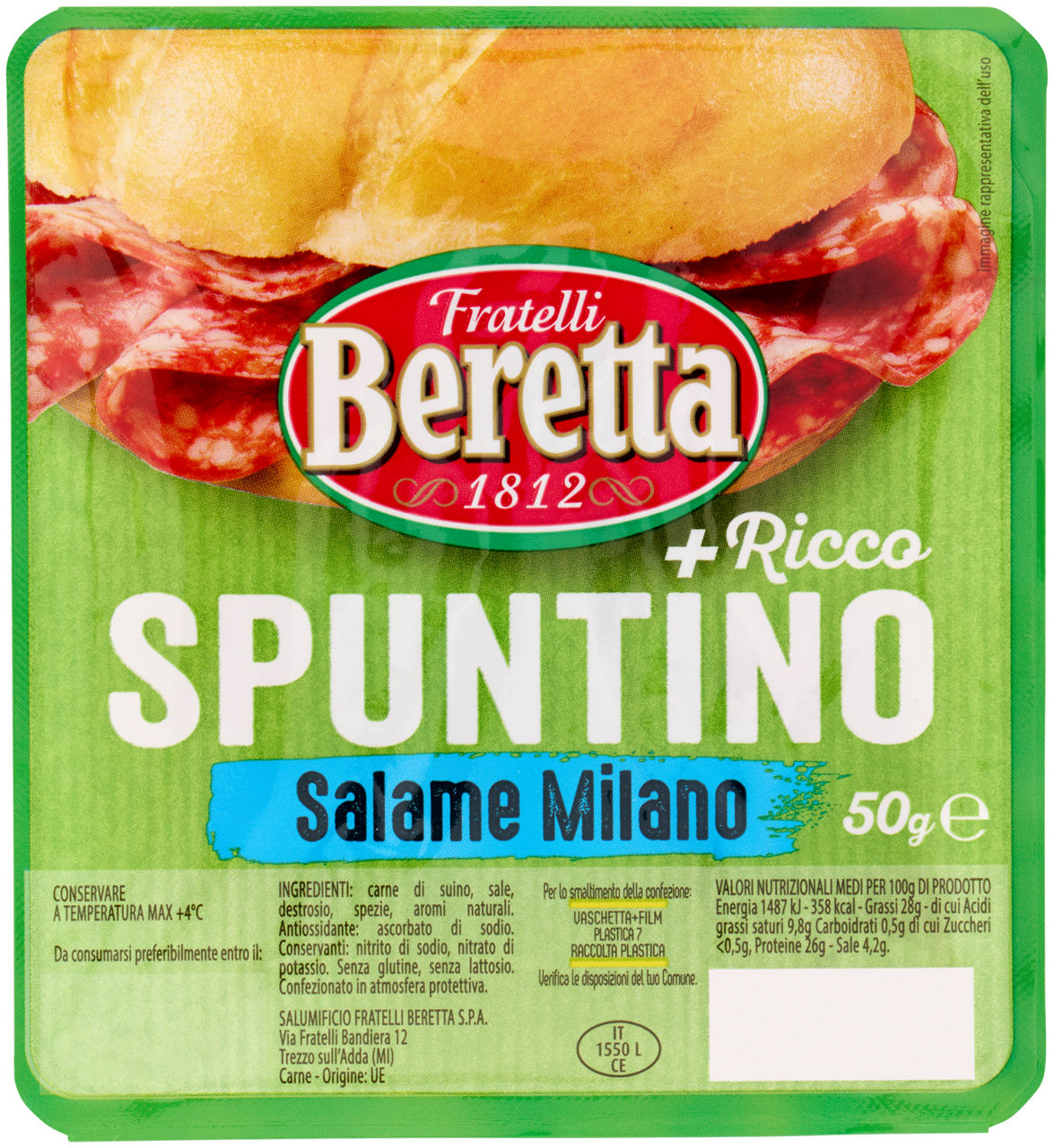 Spuntino +ricco salame milano beretta g 50