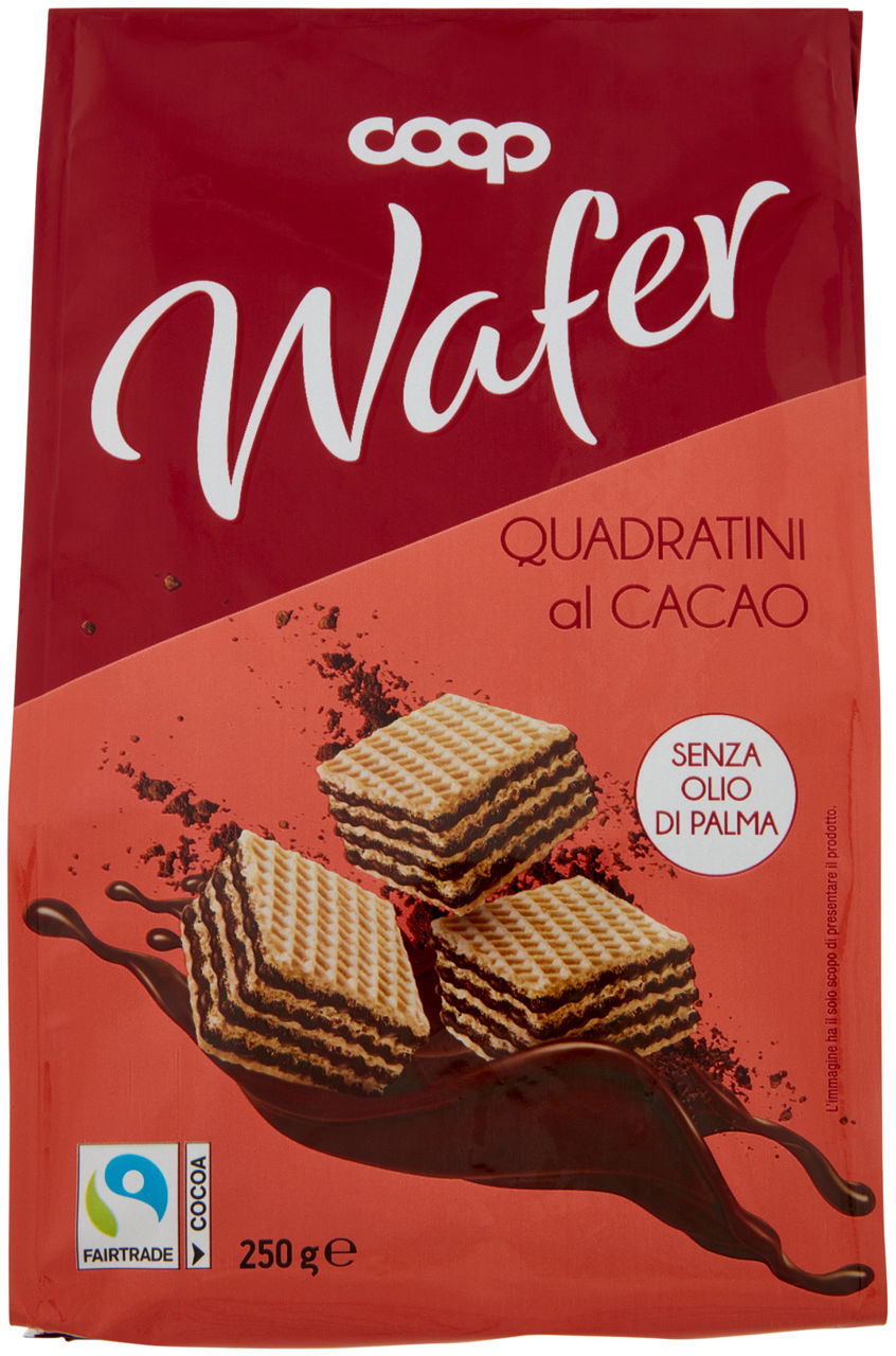 Wafer quadratini con crema cacao coop g 250 no palma