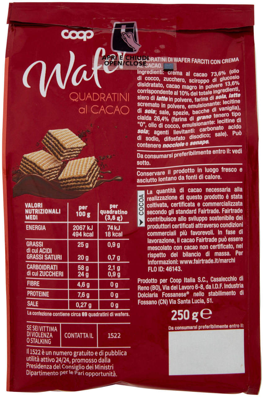 WAFER QUADRATINI CON CREMA CACAO COOP G 250 NO PALMA - Immagine 21