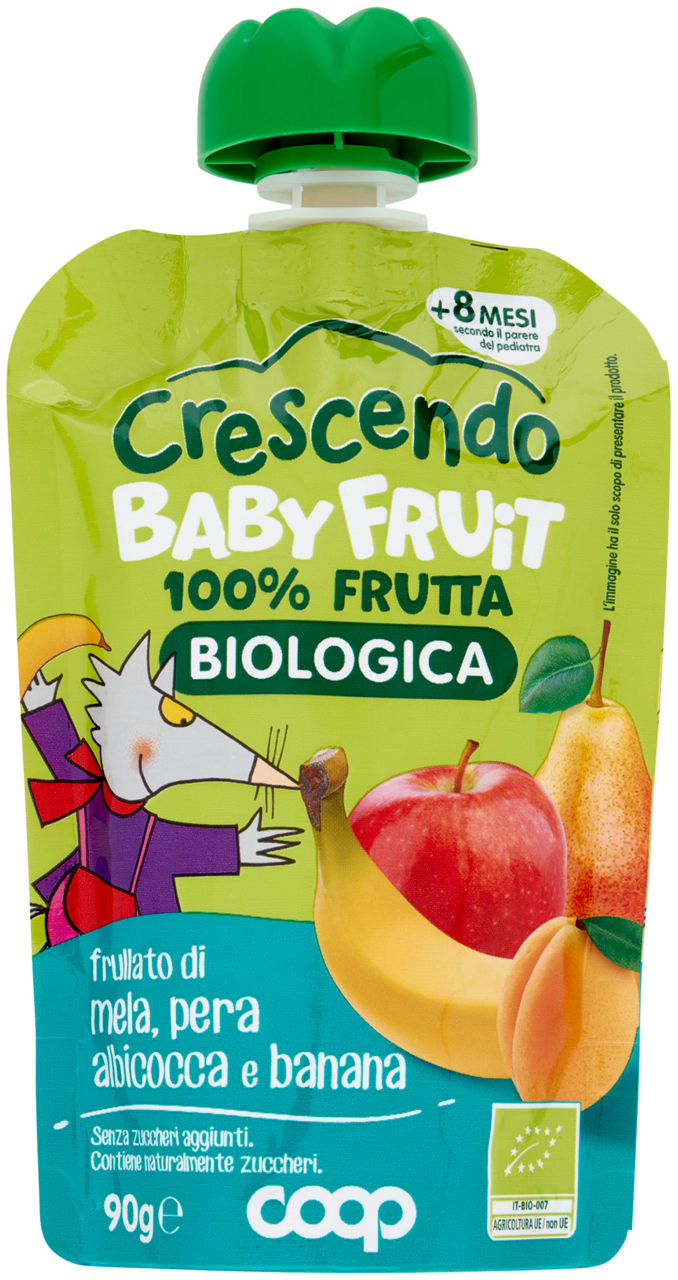 Pouche baby fruit bio  frutta mista mela/pera/albicocca/banana coop crescendo g9