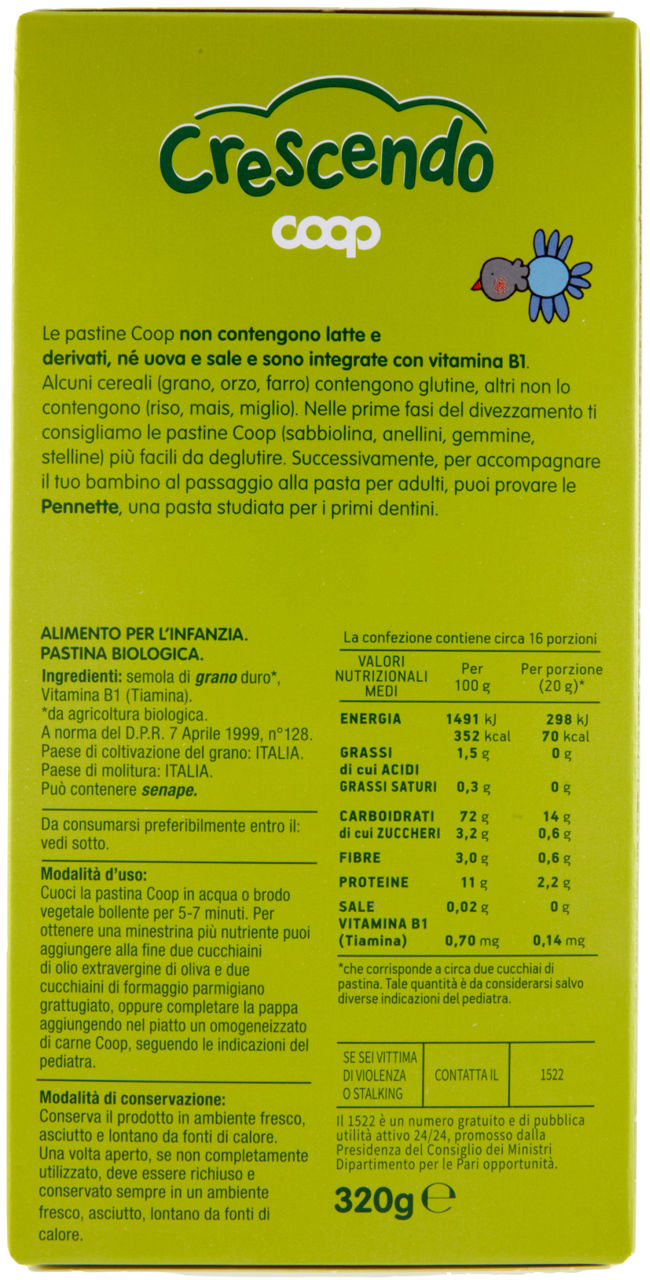 PASTINA DI SEMOLA DI GRANO DURO BIO PENNETTE COOP CRESCENDO G  320 - Immagine 21