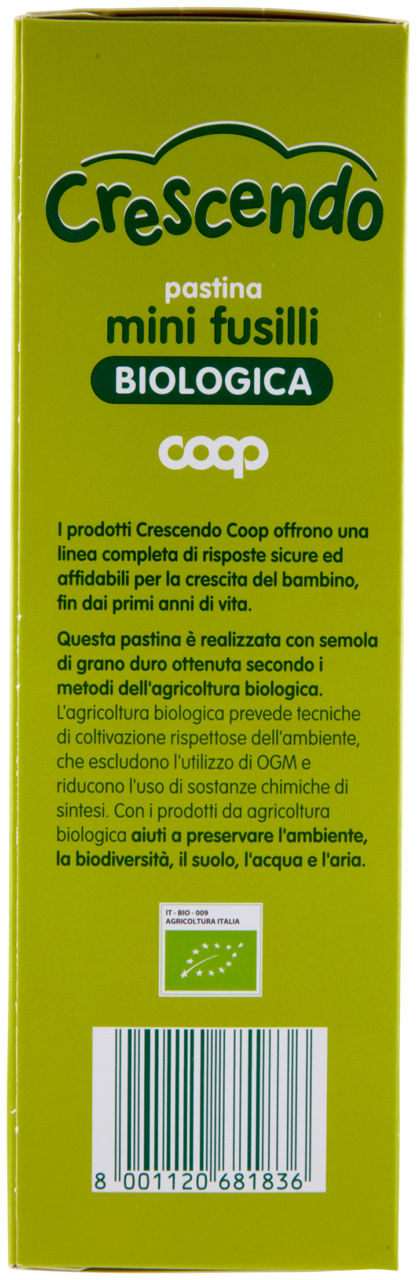 PASTINA DI SEMOLA DI GRANO DURO BIO MINI FUSILLI COOP CRESCENDO G  320 - Immagine 11