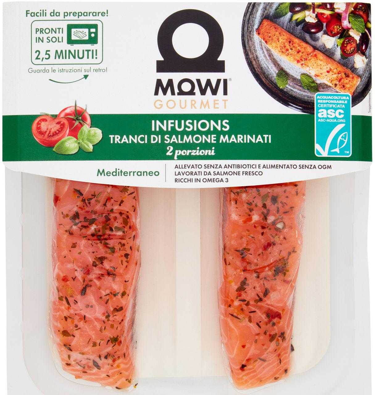 Tranci di salmone norvegese marinato gusto mediterr infusions mowi pf 220 g skin