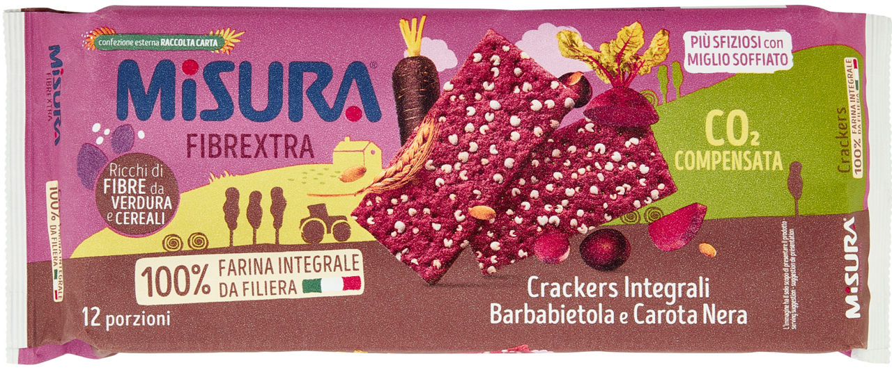 Crackers fibre extra integrale barbabietola e carota nera misura flow-pack g 385