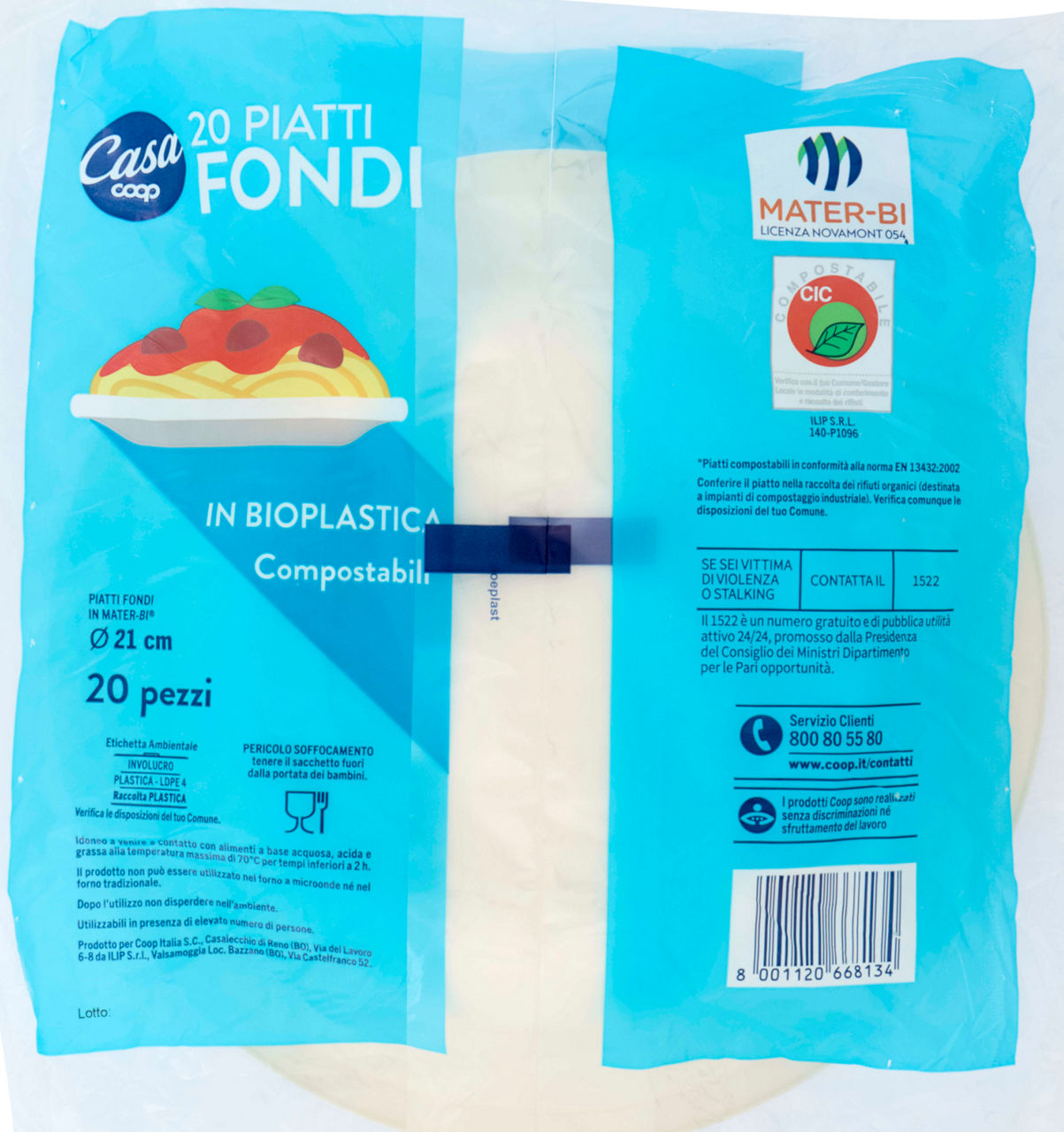 PIATTI FONDI BIOPLASTICA COOP CASA DIAM. CM21 PZ 20 - Immagine 21