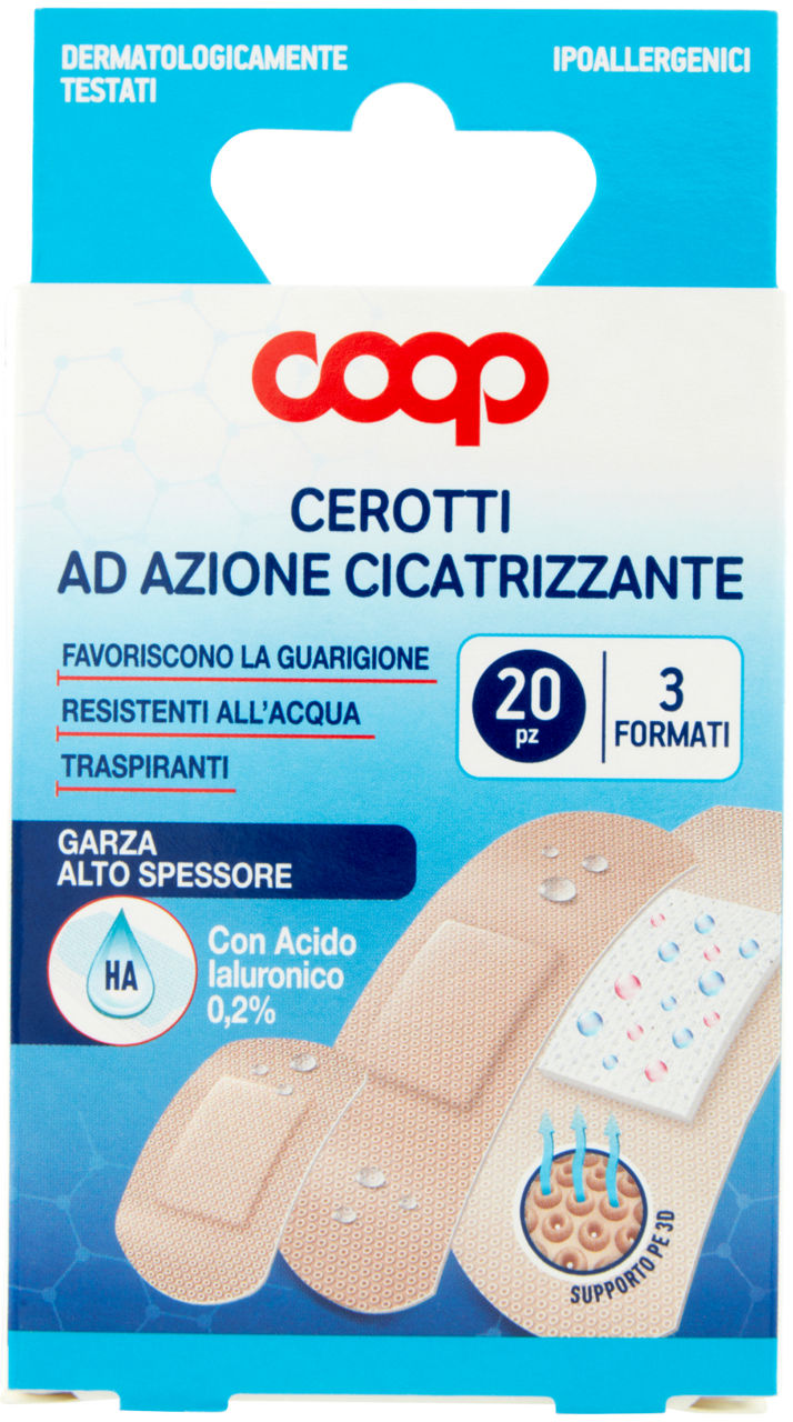 Cerotti cicatrizzanti con acido ialuronico coop formati assortiti pz 20