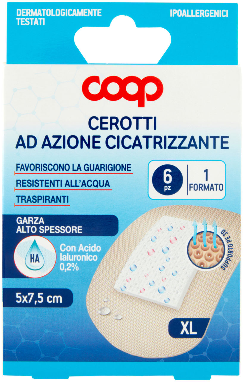 Cerotti cicatrizzanti con acido ialuronico coop xl 5x7,5cm pz 6