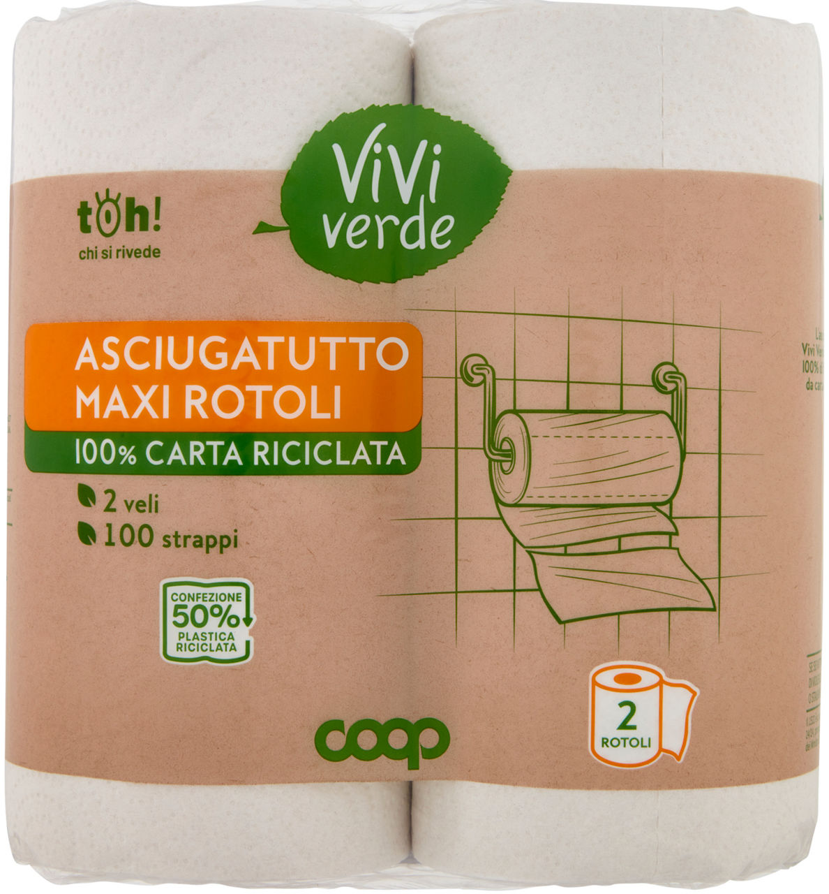 Asciugatutto maxi coop vivi verde 2 rotoli 2veli 100 strappi fsc ecolabel pz.2