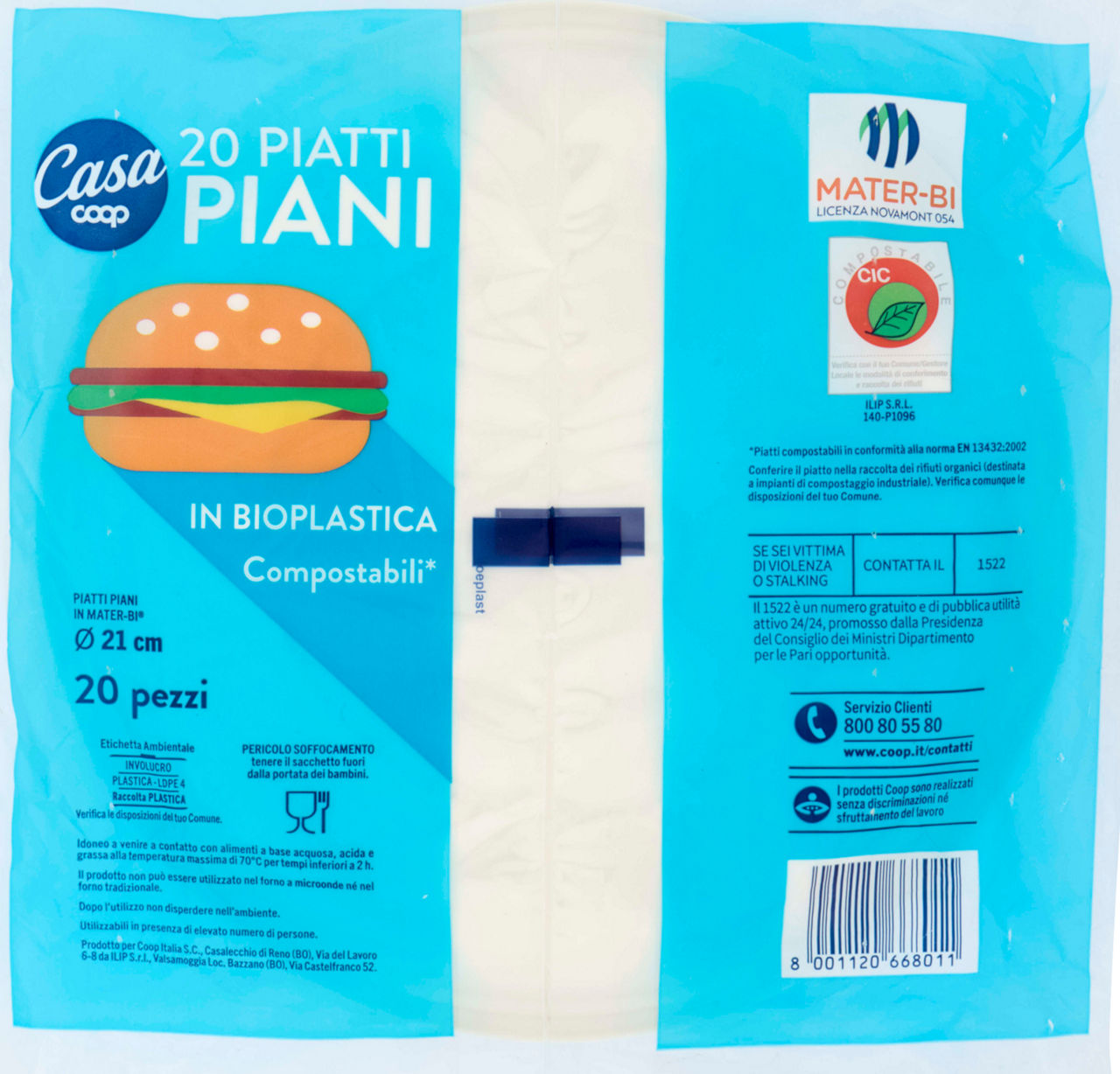 PIATTI PIANI BIOPLASTICA COOP CASA DIAM. CM21 PZ 20 - Immagine 21