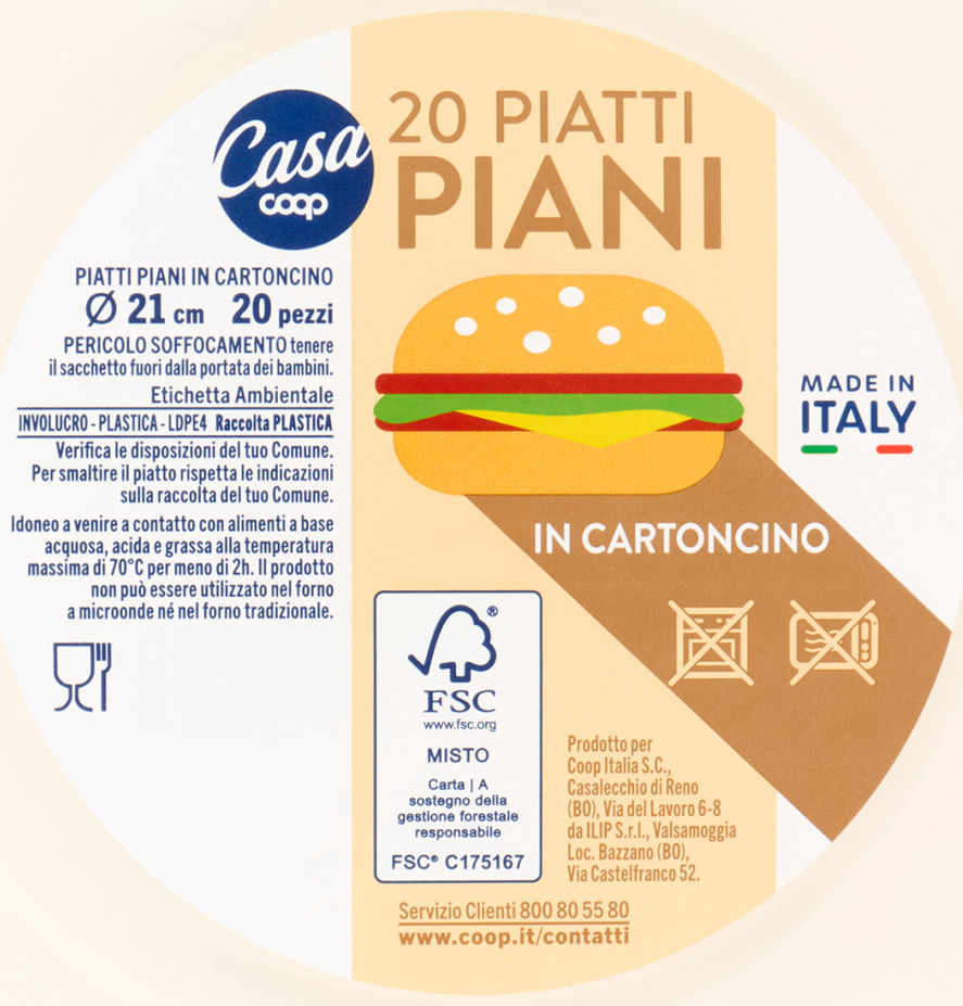 Piatti piani in cartoncino coop casa fsc diam. cm21 pz 20