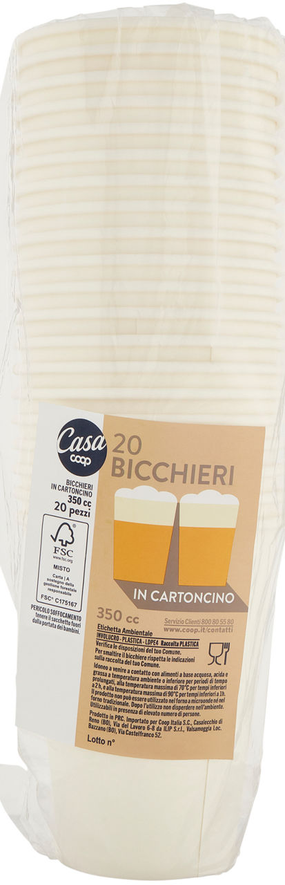 Bicchieri 350cc in cartoncino coop casa fsc pz 20