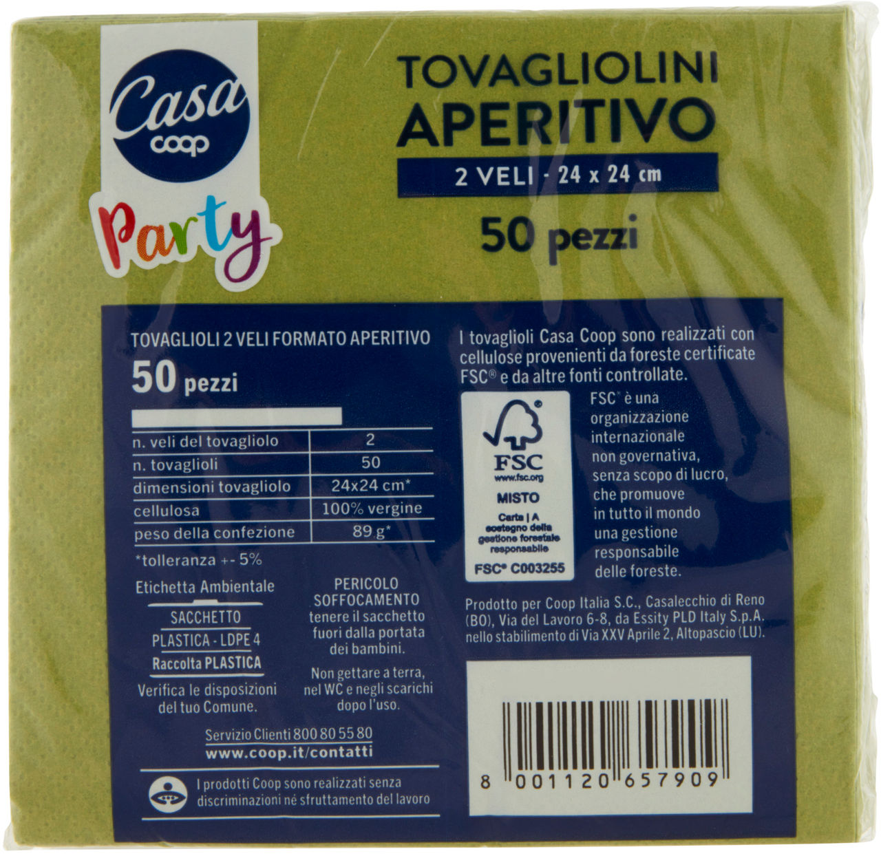 TOVAGLIOLINI APERITIVO COOP CASA 2 VELI VERDE 24X24CM FSC PZ. 50 - Immagine 21