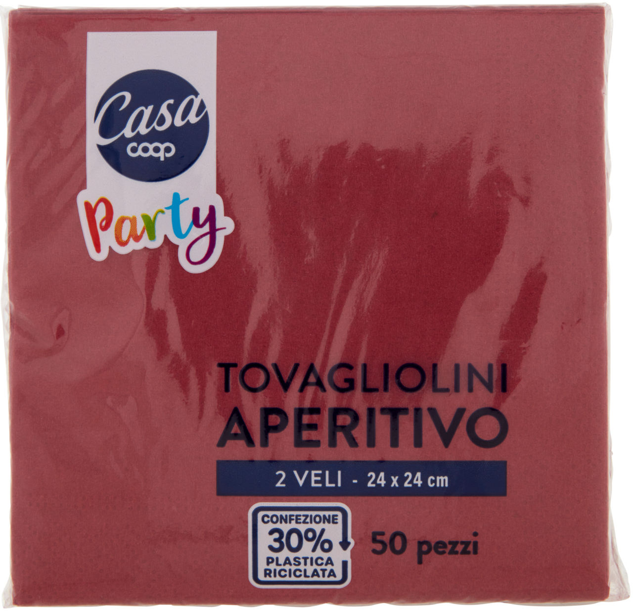 Tovagliolini aperitivo coop casa 2 veli bordeaux 24x24cm fsc pz. 50