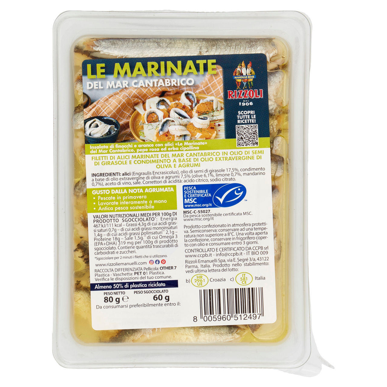 FILETTI DI ALICI "LE MARINATE" DEL MAR CANTABRICO RIZZOLI PF 80 G VASCHETTA - Immagine 21