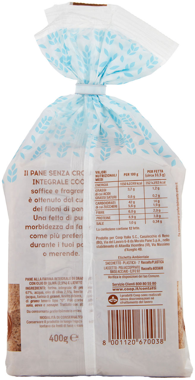 PANE SENZA CROSTA INTEGRALE COOP G 400 - Immagine 21