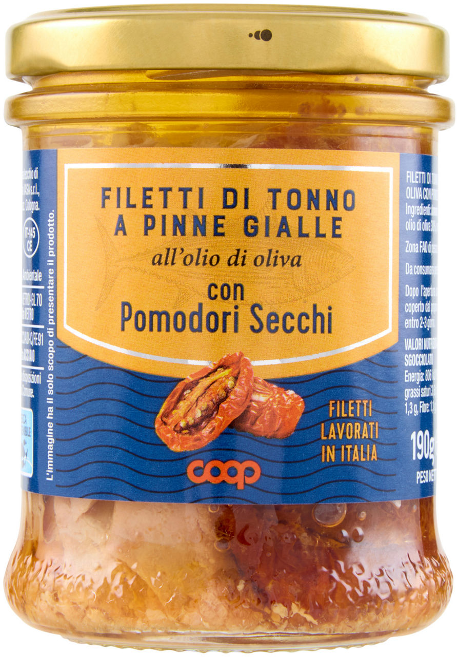 Filetti di tonno yf o.oliva con pomodori secchi coop g 190