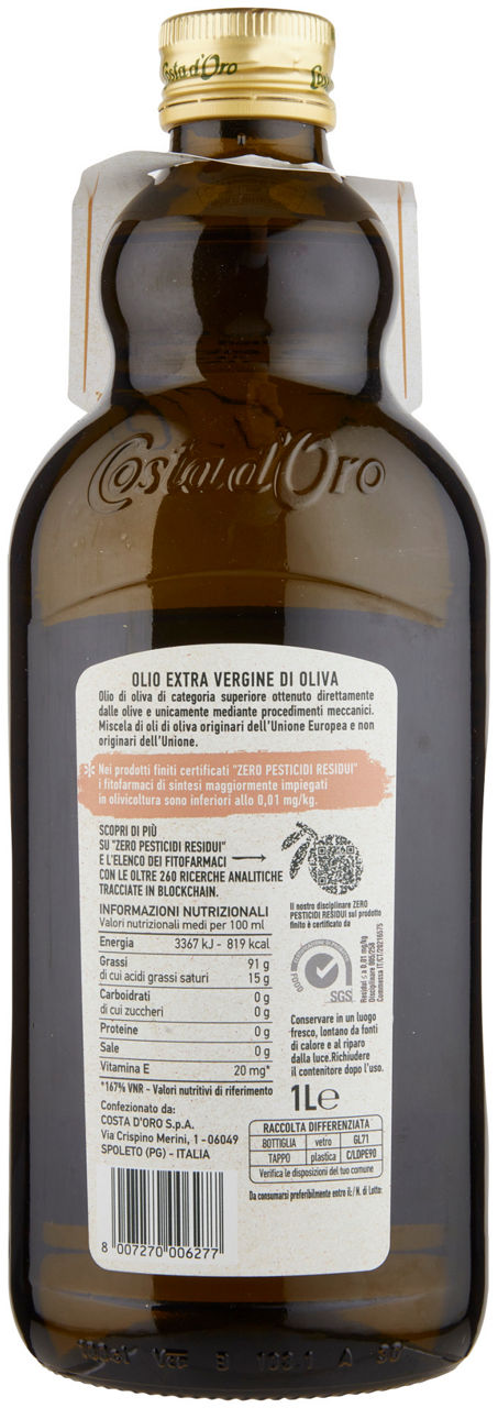 OLIO EXTRAVERGINE DI OLIVA ZERO PESTICIDI RESIDUI COSTA D'ORO ZERO L1 - Immagine 21