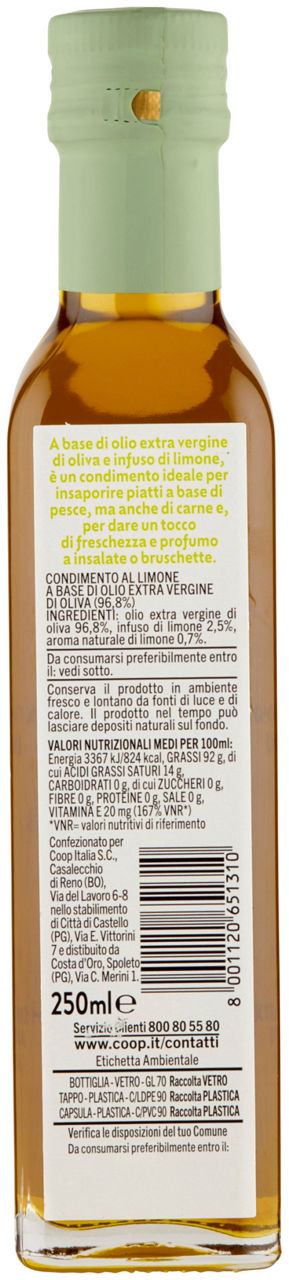 CONDIMENTO AL LIMONE A BASE DI OLIO EXTRA VERGINE DI OLIVA COOP ML 250 - Immagine 21