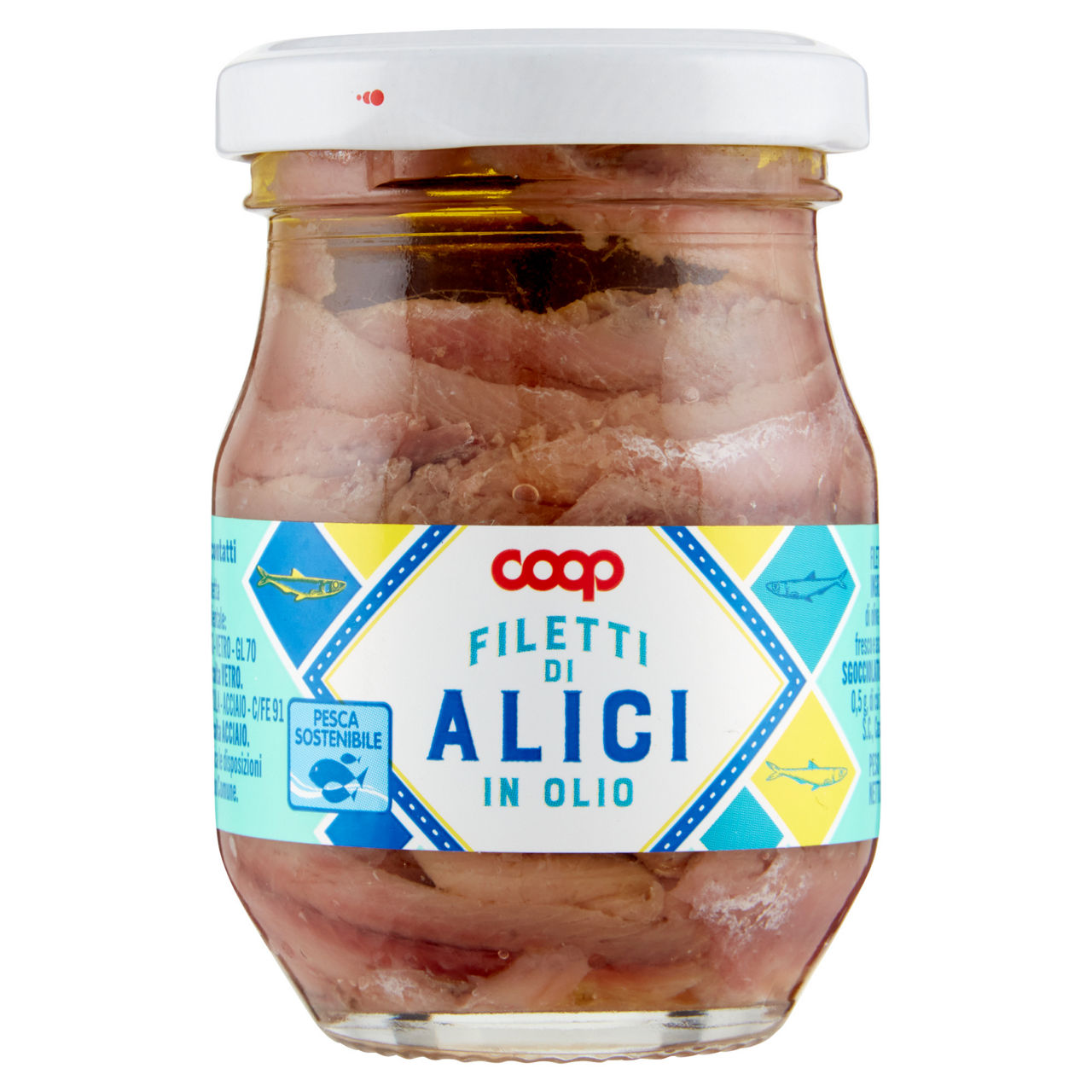 Filetti di alici coop distese olio blend evo + girasole vaso vetro g.90