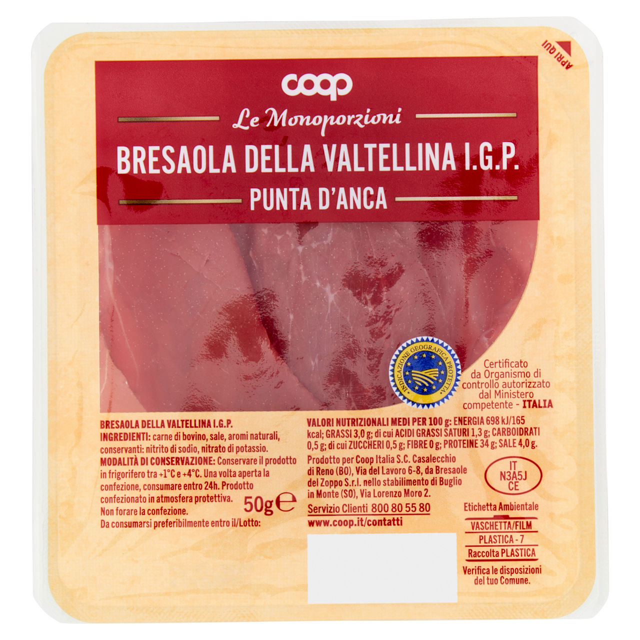 Bresaola della valtellina punta d'anca igp 50 gr