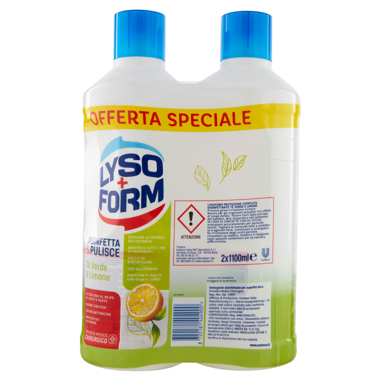 Detersivo per pavimenti disinfettante tè verde e limone 2 pz x 1,1 lt - Immagine 21