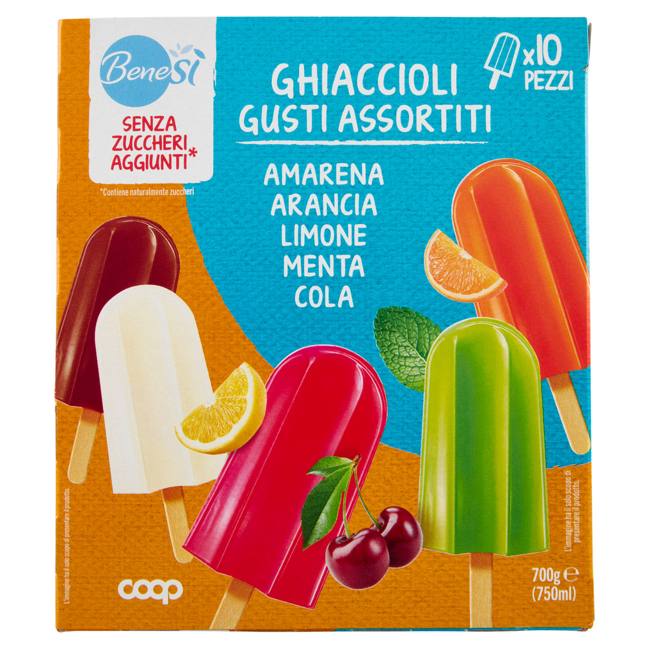 Ghiaccioli assortiti s/zuccheri benesi' coop pz 10x g 700