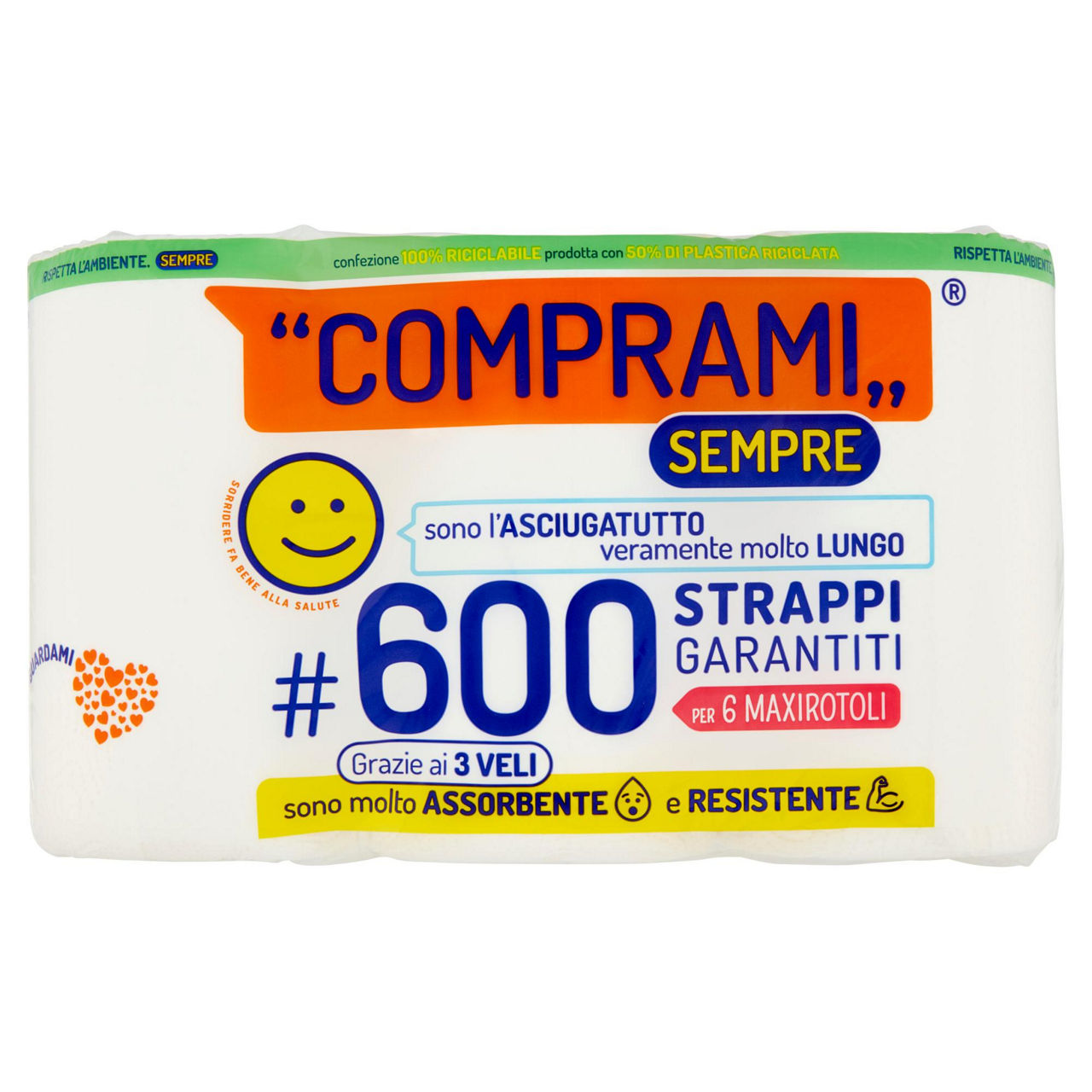 Asciugatutto 3 veli 600 strappi 6 maxirotoli
