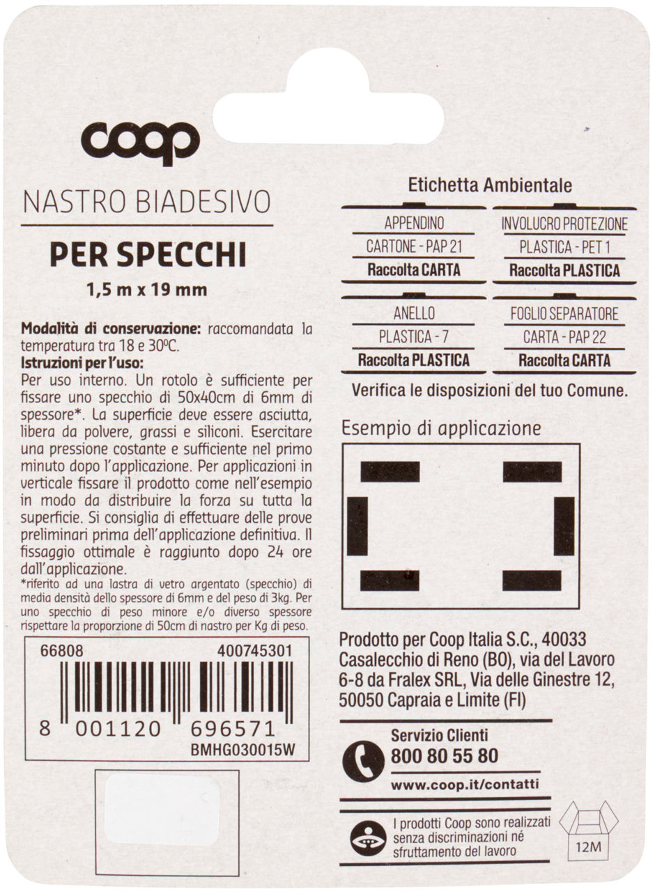 NASTRO BIADESIVO PER SPECCHI COOP 1,5MX19MM - Immagine 11