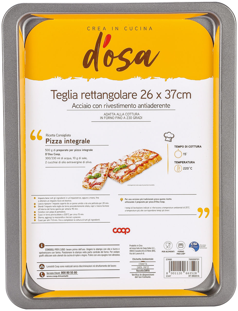 Teglia pizza rettangolare 26x37 cm coop