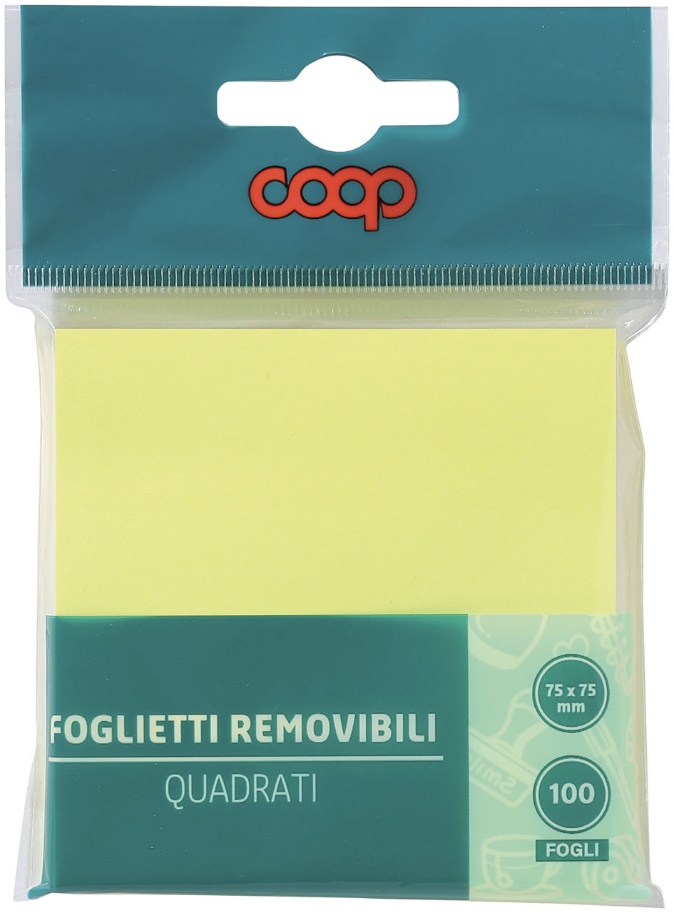 100 foglietti removibili quadrati gialli fsc 7,5x7,5 cm