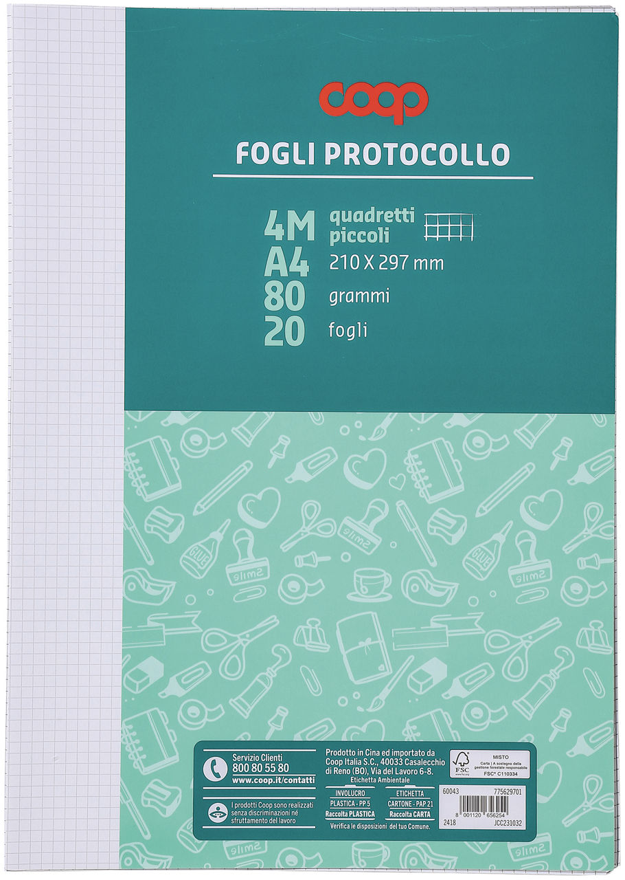 FOGLI PROTOCOLLO A4 RIGATURA 4 MM  80 GR 20 FOGLI - Immagine 11