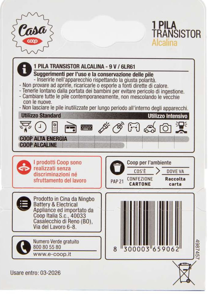 1 PILA COOP TRANSISTOR 9V ALC - Immagine 11