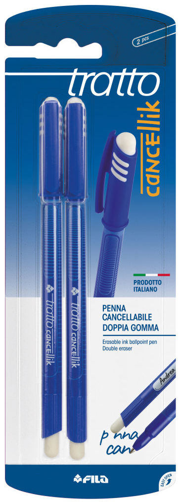 Penna cancellabile blu doppia gomma