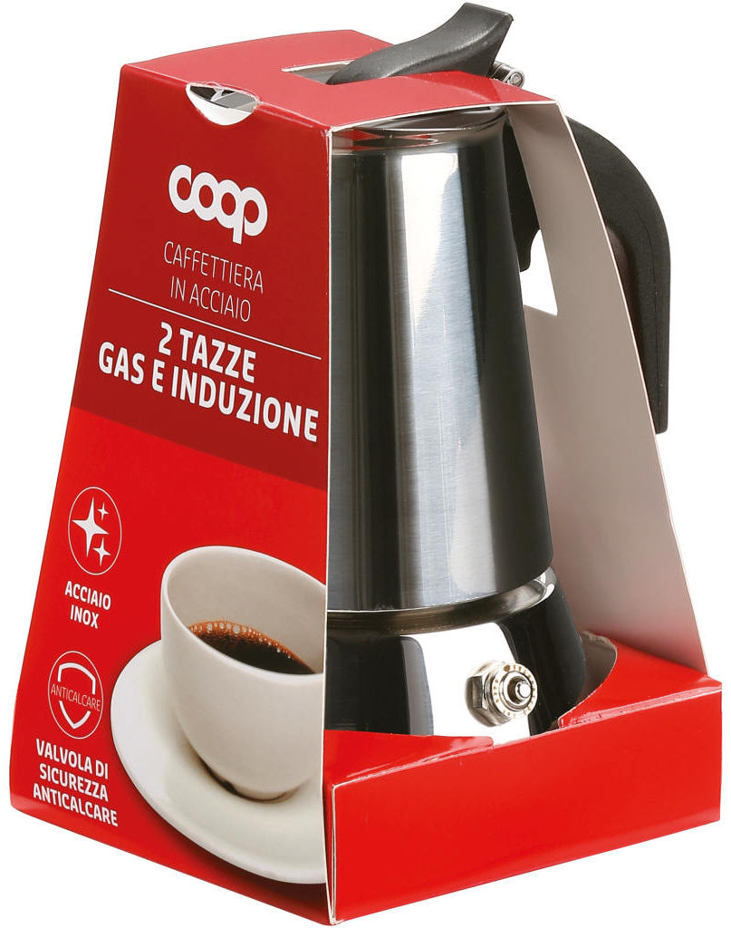 Caffettiera in acciaio inox gas e induzione 2 tazze
