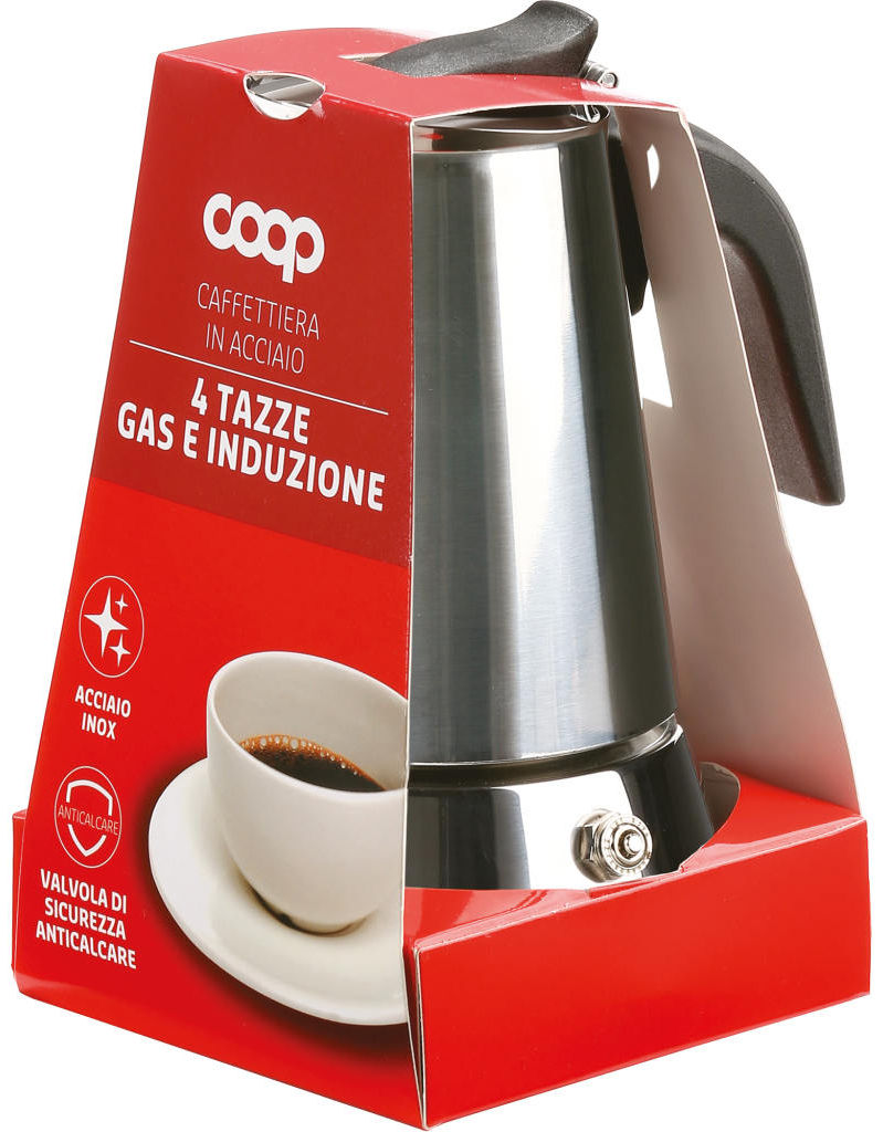 Caffettiera in acciaio inox gas e induzione 4 tazze
