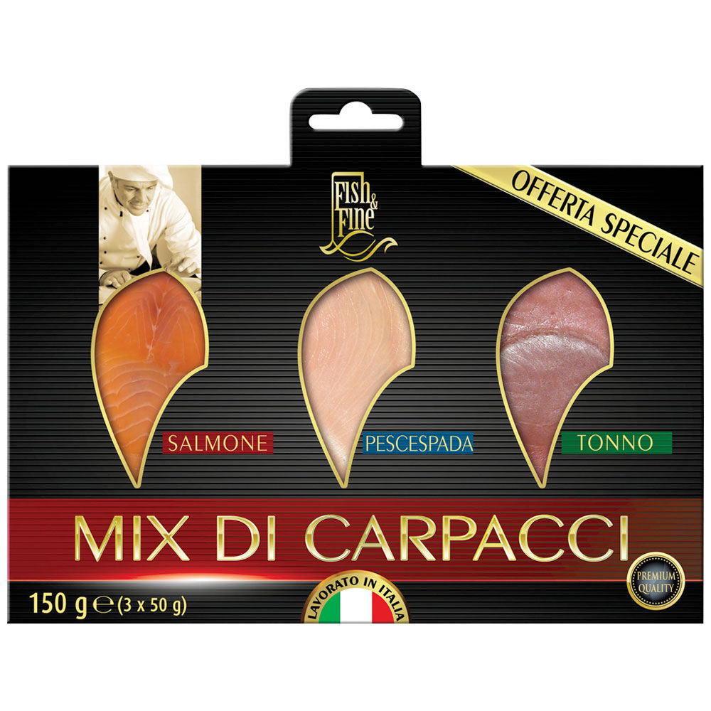Tris di carpacci pesce spada tonno e salmone sicily food 150g