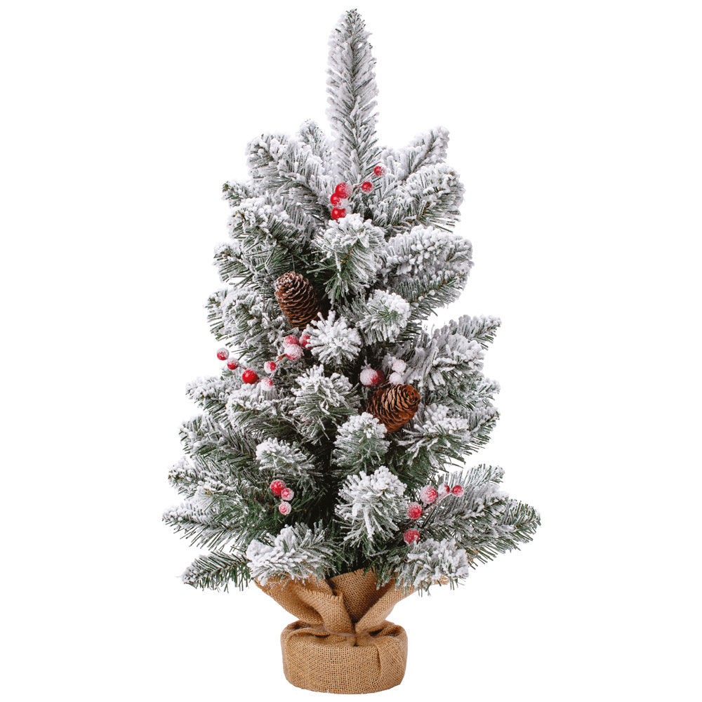 Albero innevato aghi di pino in pvc con bacche e pigne 72 rami 60 cm