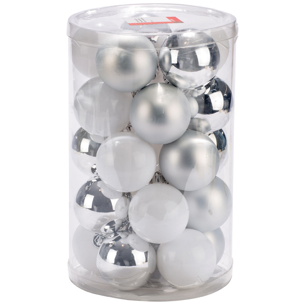 Set palle bianco e argento 6 cm 25 pz