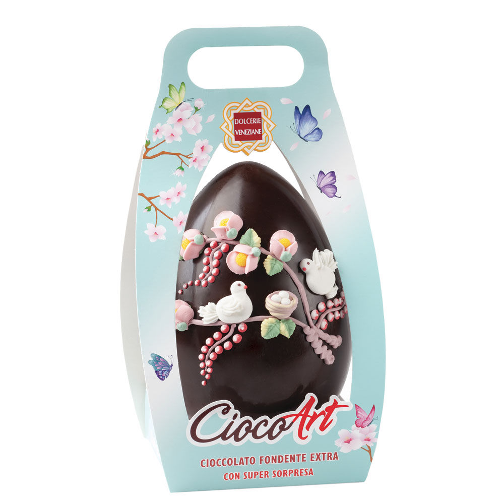 Uovo di cioccolato fondente extra decorato 300 gr