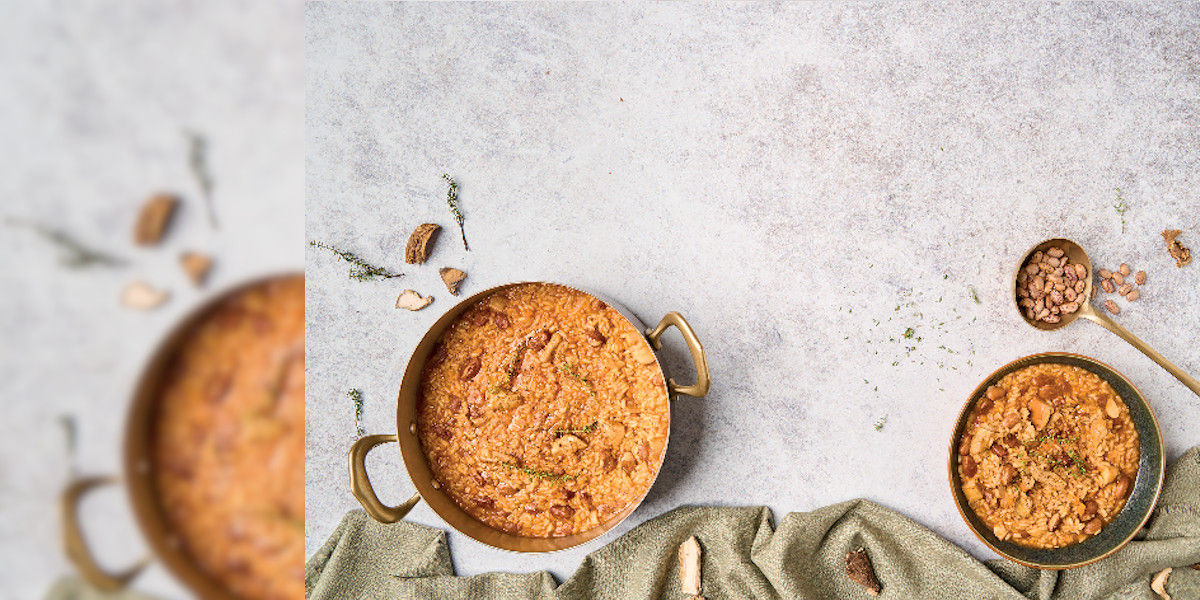 Minestra di riso con funghi e borlotti