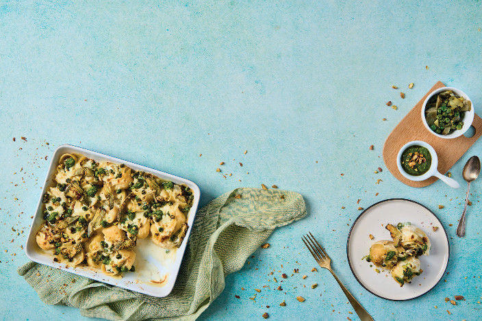 Conchiglioni ripieni di carciofi e piselli