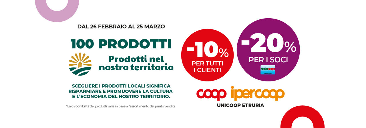 100 prodotti del nostro territorio scontanti del 20% per i soci e del 10% per tutti