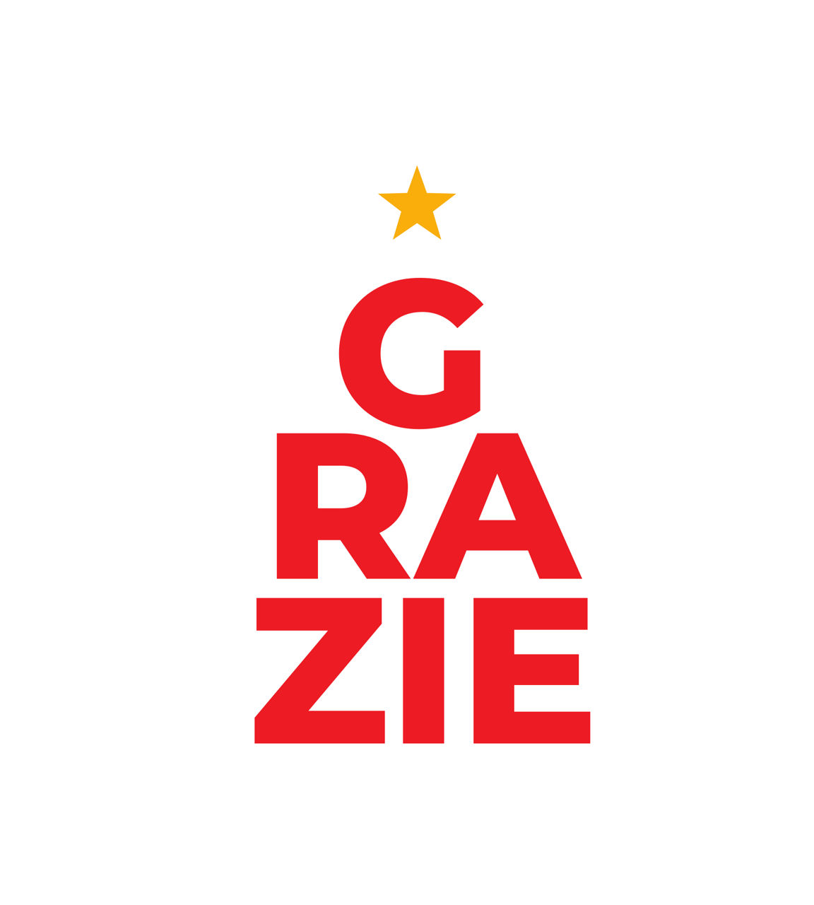 la parola GRAZIE che compone un albero di Natale