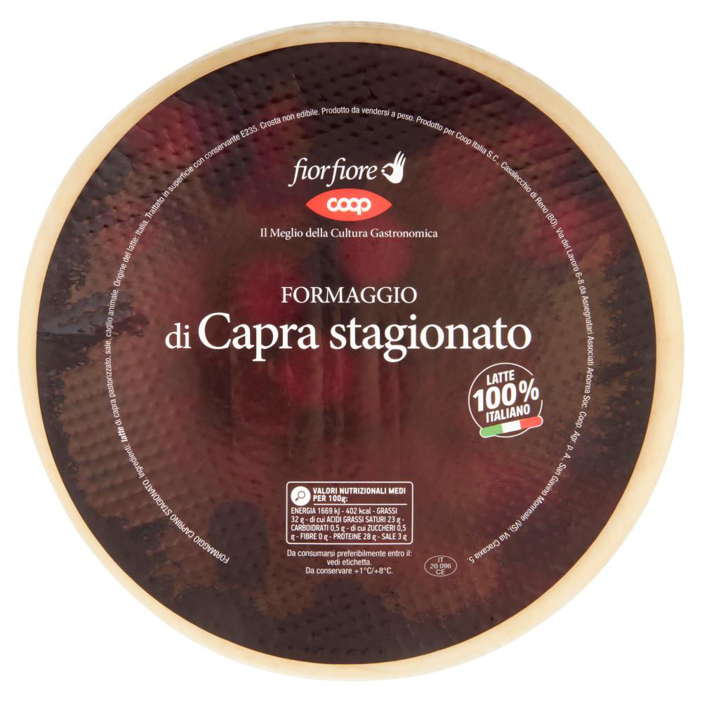 Formaggio di capra stagionato fior fiore coop forma 3kg ca