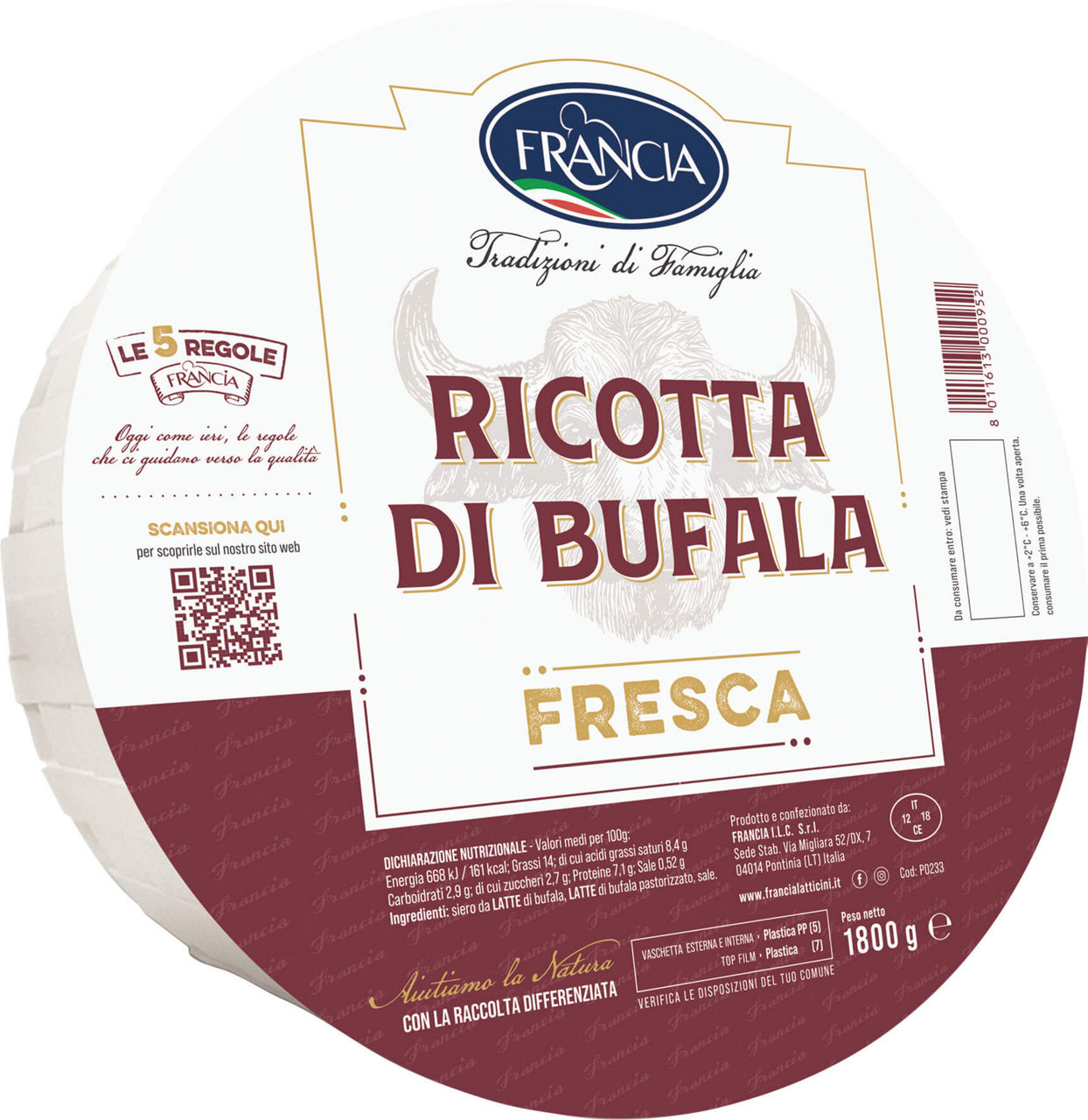 RICOTTA DI BUFALA FUSCELLA 1,8KG - 0