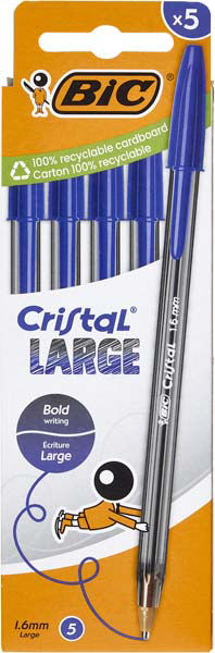 5 PENNE A SFERA BIC CRISTAL 1.6  BLU - 1