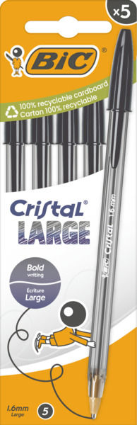 5 PENNE A SFERA BIC CRISTAL 1.6  NERO - 1