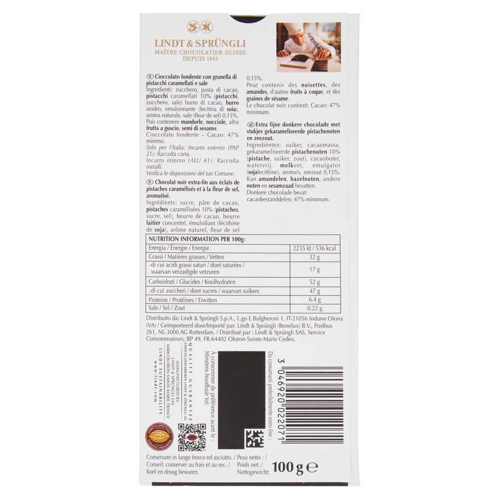 TAVOLETTA CIOCCOLATO PISTACCHIO LINDT EXCELLENCE G100 - 4