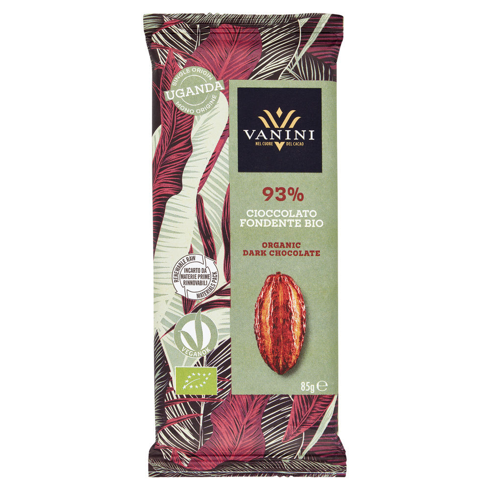 TAVOLETTA FONDENTE 93% CACAO BIO UGANDA VANINI INCARTO G 85 - 0
