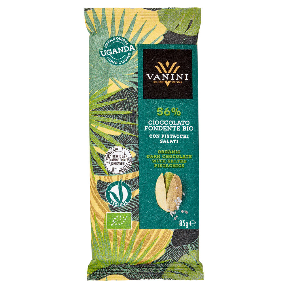 TAVOLETTA FONDENTE PISTACCHIO SALATO BIO UGANDA VANINI INCARTO G 85 - 0